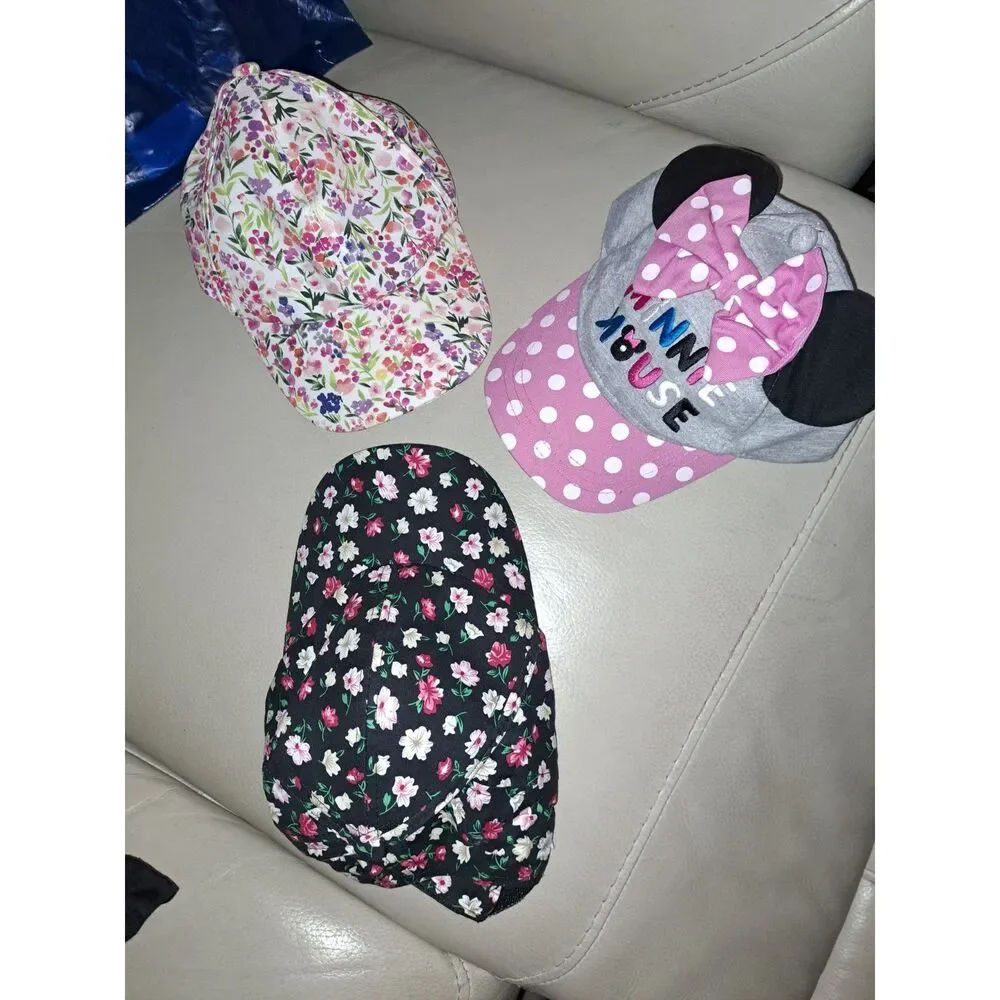 3 Darling little Girls caps including Disney's Minnie Mouse Plus 2 Flowered Caps